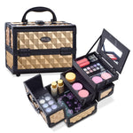 Mini Makeup Train Case 9.5" Aluminum Professional Cosmetic Organizer Box with Mirror