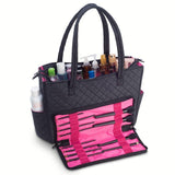 Quilted Shoulder Beauty Bag With Brush Storage Pocket Ideal for Cosmetic Bottles Brushes