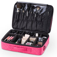 KIOTA Dual-Layer Professional On The Go Portable EVA Makeup Train Case Cosmetic Travel Storage Organizer Bag with Dividers and Brush Pockets - Bubblegum Pink