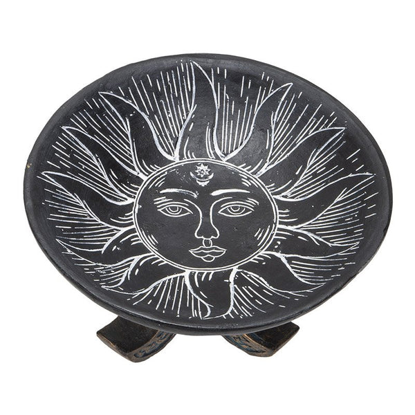 Pacific Giftware Carved Illustrated Sun and Moon Resin Trinket Bowl Black 8” Diameter