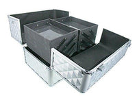 Professional Makeup Artist Travel Cosmetic Train Case w/ 3 Tier Side Extendable Trays Aluminum Hard Case