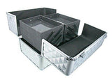 Professional Makeup Artist Travel Cosmetic Train Case w/ 3 Tier Side Extendable Trays Aluminum Hard Case
