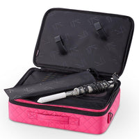 KIOTA Dual-Layer Professional On The Go Portable EVA Makeup Train Case Cosmetic Travel Storage Organizer Bag with Dividers and Brush Pockets - Bubblegum Pink