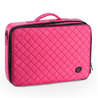 KIOTA Dual-Layer Professional On The Go Portable EVA Makeup Train Case Cosmetic Travel Storage Organizer Bag with Dividers and Brush Pockets - Bubblegum Pink