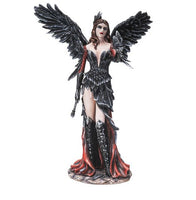 Pacific Giftware Gothic Raven Crow Trainer Angel Fairy in Black and Crimson Feather Gown Statue 13.75” Tall