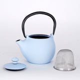 JAPAN COLLECTION Sky Blue Cast Iron Round Teapot With Lid and Stainless Steel Infuser