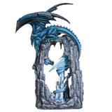 20 Inches Dual Blue Dragon on Cave Collectible Home Decor Figurine