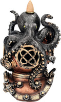 7" Kraken on Divers Helmet Backflow Incense Burner Resin Figurine