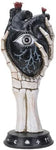 Botega Exclusive Black Rose Bud Heart with Eye Design Held by Skeleton Hand Palmistry Figurine 13” Tall