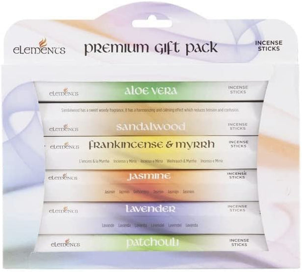 Pacific Giftware Premium Variety Elements Incense Sticks Display/Bulk Box Set - 6 Packs of 20 Sticks - Aloe Vera, Sandalwood, Frankincense & Myrrh, Jasmine, Lavender, and Patchouli - 120 Total