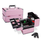 14.5" Professional Cosmetic Organizer Box with Removable/Adjustable Dividers Pink