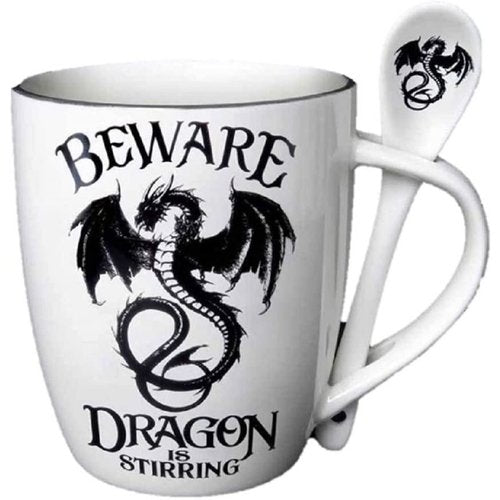 ALCHEMY ENGLAND DESIGN 13oz Gothic Black Dragon is Stirring Mug & Spoon Set Gift