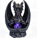 Fantasy Dragon Ball Breath Backflow Reverse Flow Smoke Incense Burner with LED Color Lighted Stonewall Mountain Faux Stone Collectible Figurine