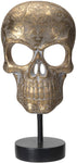PACIFIC GIFTWARE Engraved Golden Resin Skull Front with Base and Stand Home Decor