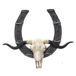 Western Horseshoe Faux Cow Skull 21.75” Plaque