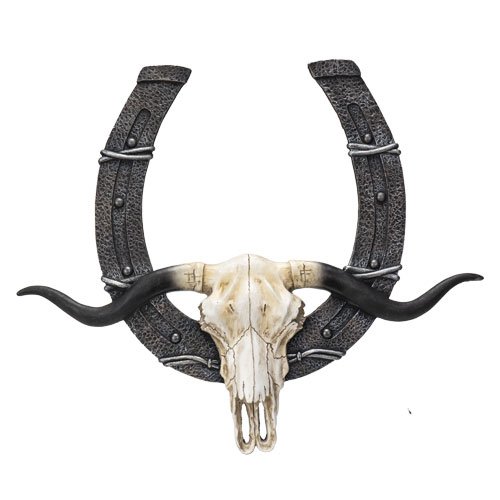 Western Horseshoe Faux Cow Skull 21.75” Plaque