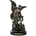 PACIFIC GIFTWARE St. Michael San Miguel The Great Protector Archangel Defeating Satan Figurine 8 Inch Tall Wooden Base with Brass Name Plate