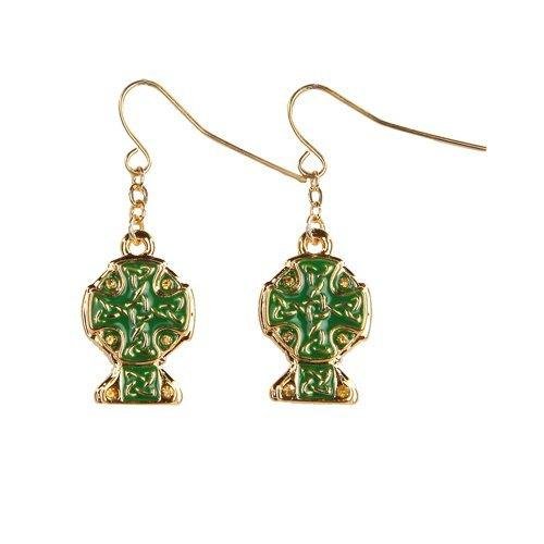 MYSTICA JEWELRY COLLECTION Celtic Cross Gold & Green Earrings Pewter Jewelry