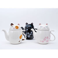 JAPAN COLLECTION Genki Cat White Runa Ceramic Teapot with Strainer Infuser