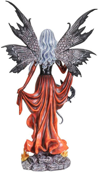 Pacific Giftware Black Lady Fire Fairy with Black Dragon Resin