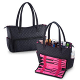 Quilted Shoulder Beauty Bag With Brush Storage Pocket Ideal for Cosmetic Bottles Brushes