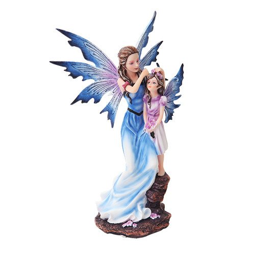 PACIFIC GIFTWARE Mother and Young Girl Blue Winged Fairy Statue Figurine