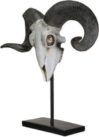 PACIFIC GIFTWARE Polystone Corsican Ram Skull and Horns on Metal Stand Home Decorative Accent Faux Taxidermy Animal 29.5 Inches Tall