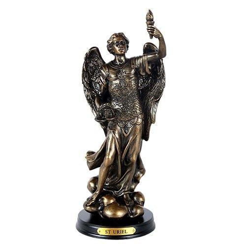 PACIFIC GIFTWARE St. Uriel Archangel of Light and Wisdom Figurine 8 Inch Tall Wooden Base with Brass Name Plate