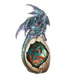 Aqua Lavender Dragon with LED Light Protecting Dragon Egg 10"H