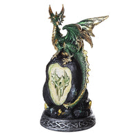 Green Mystic Forest Dragon with LED Light On Crystal Rock Mountain 7"